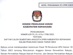 Resmi Diumumkan KPU, Ini Daftar Calon Sementara DPRD Kabupaten Kepahiang Pemilu 2024