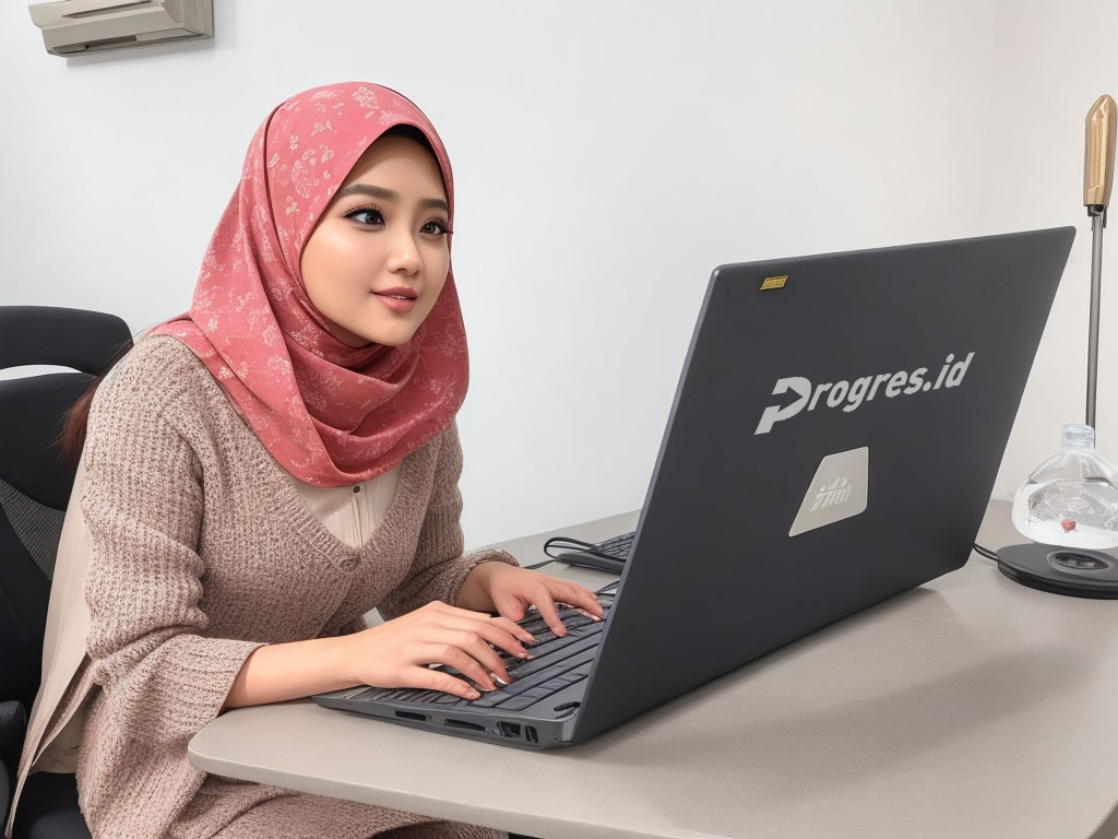 perempuan sedang bekerja dengan laptop